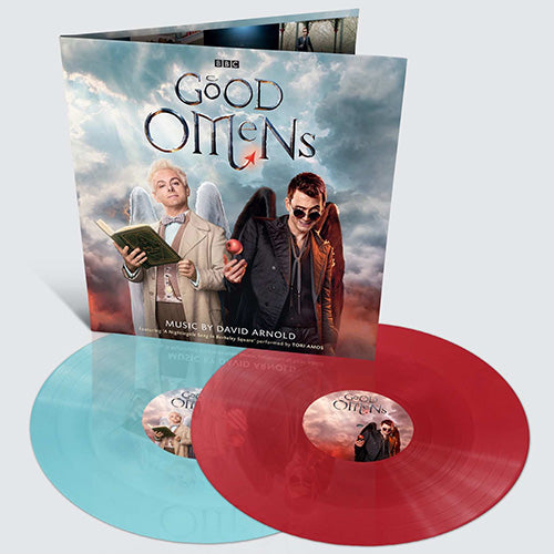 Banda sonora de Good Omens: disco de vinilo de color azul y rojo